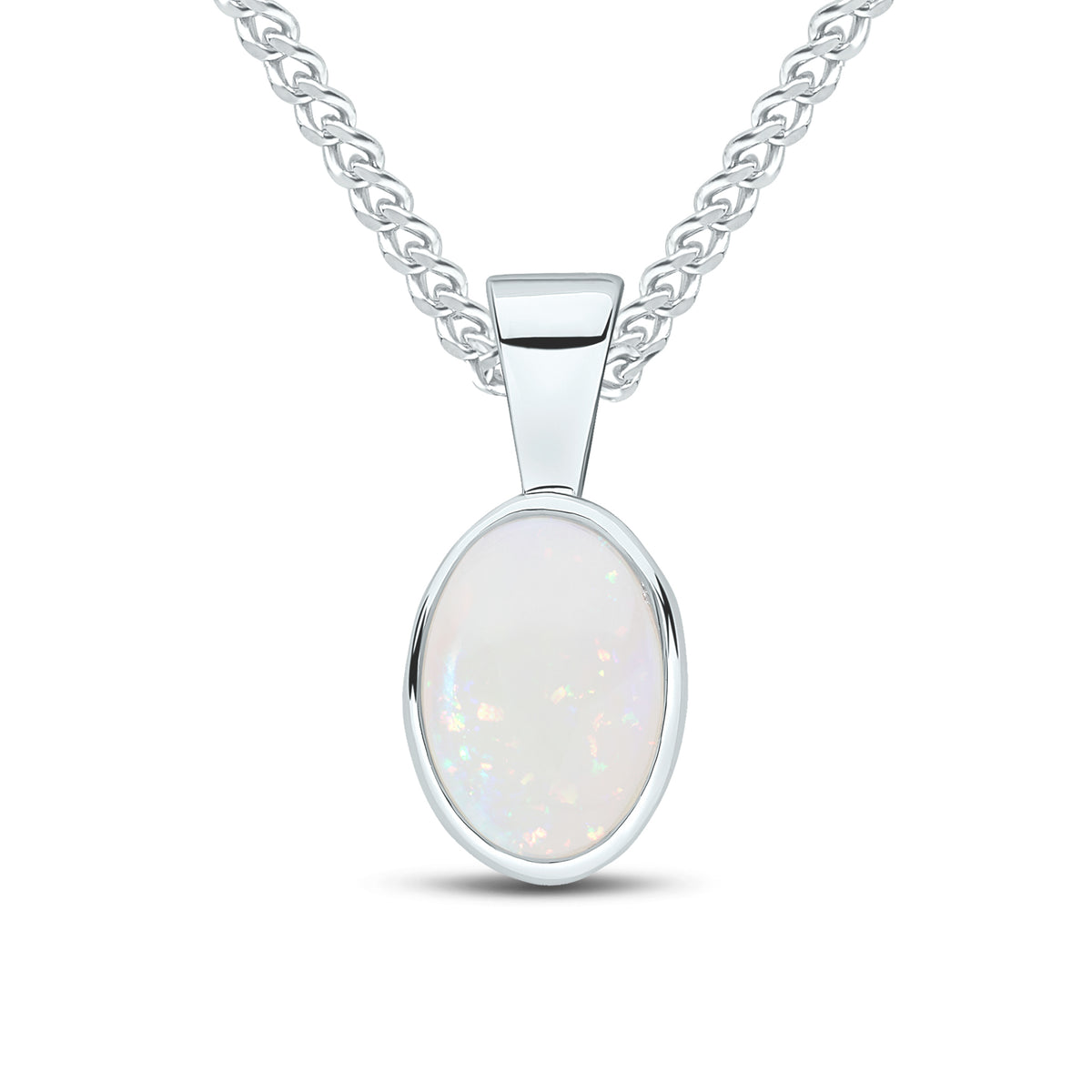 9CT WG 7X5 OVAL OPAL RUBOVER PENDANT