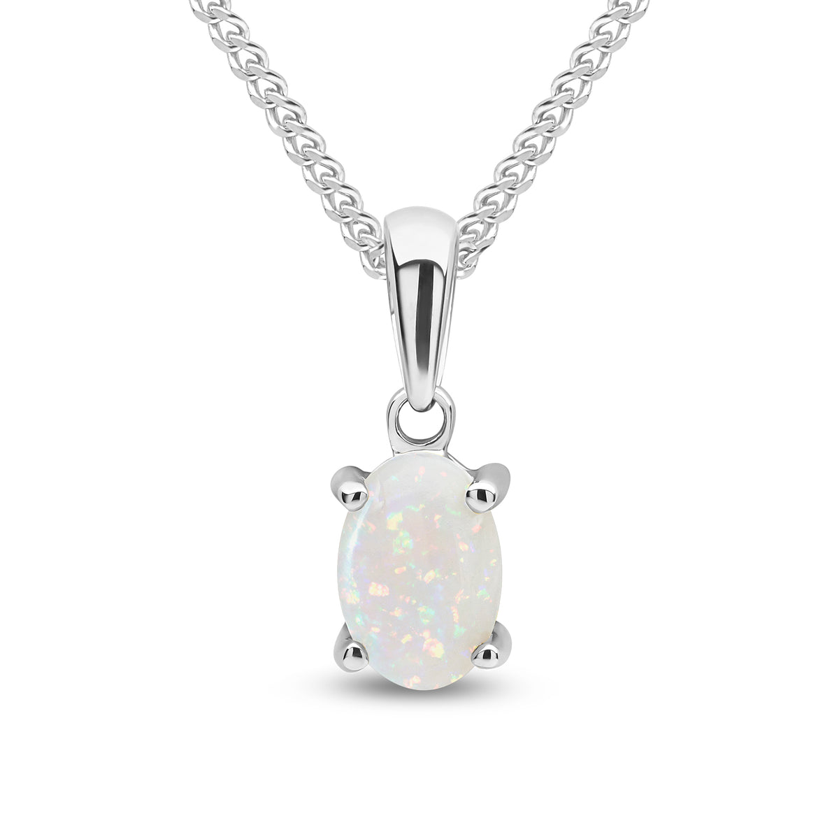 9CT WG 6X4 OVAL OPAL CLAW SET PENDANT