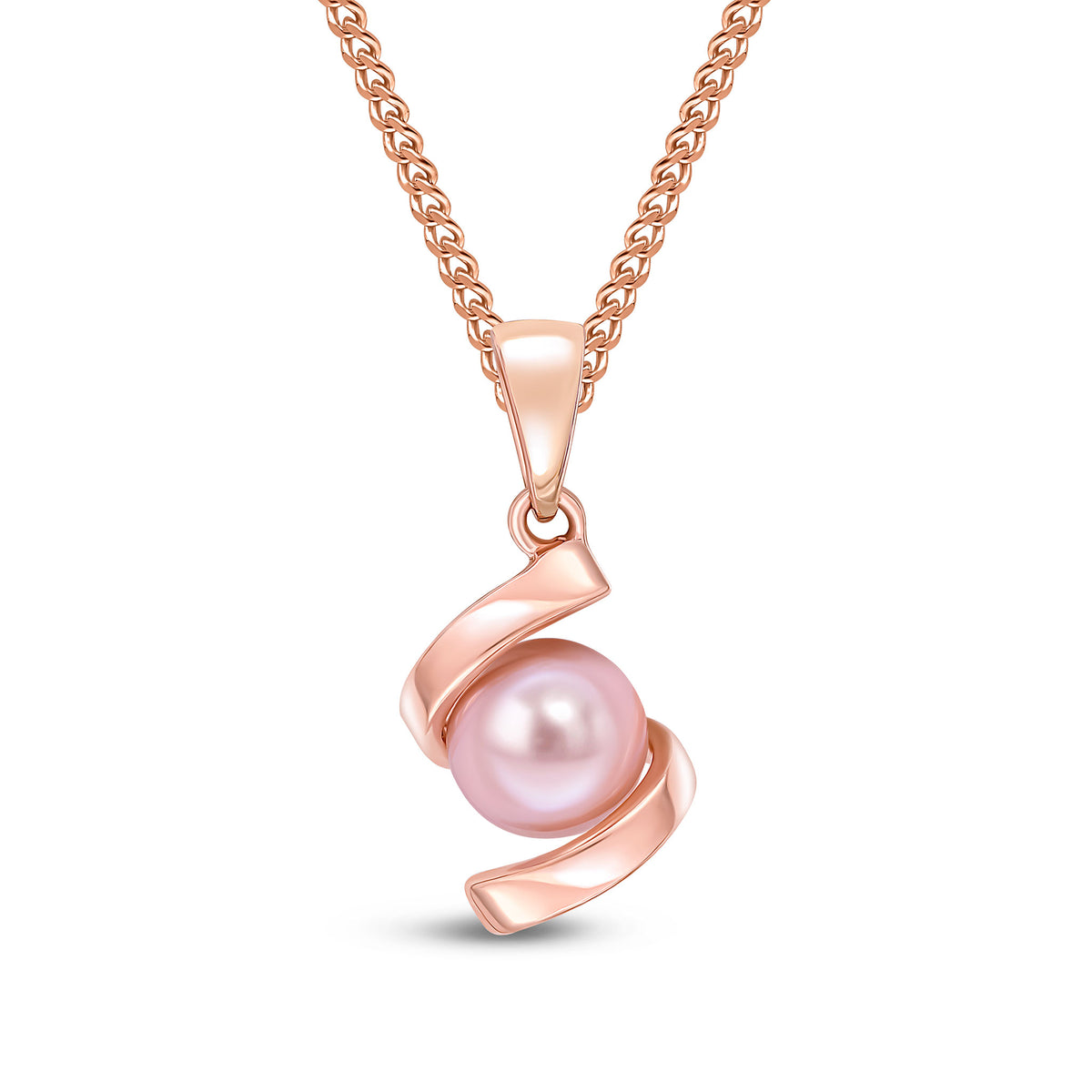 9CT RG PINK CULTURED FRESHWATER PEARL TWIST PENDANT WITH PLAIN LOOP TOP