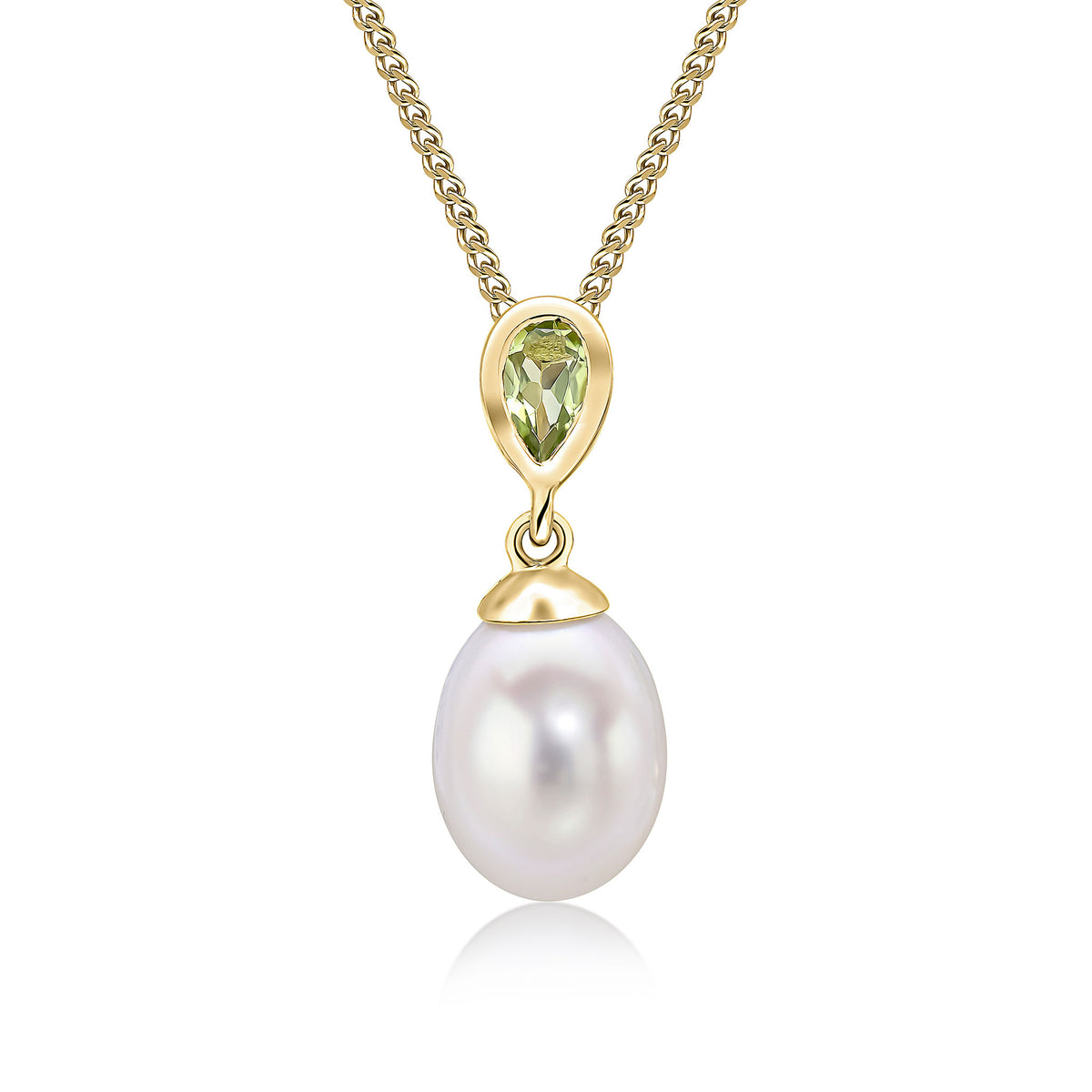 9CT YG PEARL & SINGLE PEARSHAPE PERIDOT DROP PENDANT