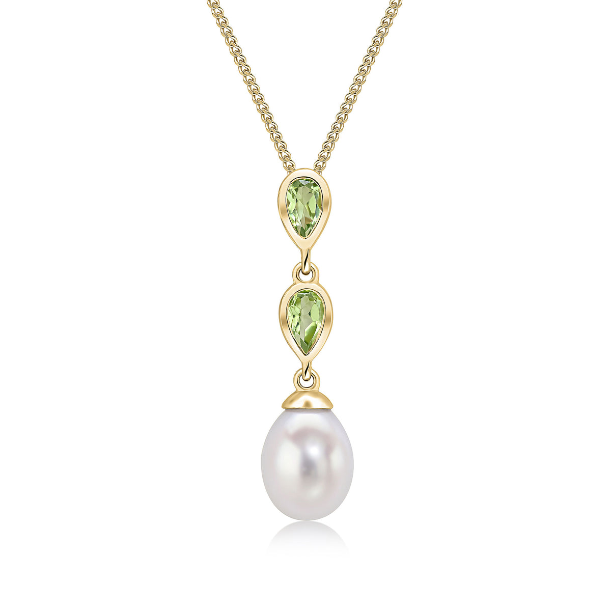 9CT YG PEARL & DOUBLE PEARSHAPE PERIDOT PENDANT