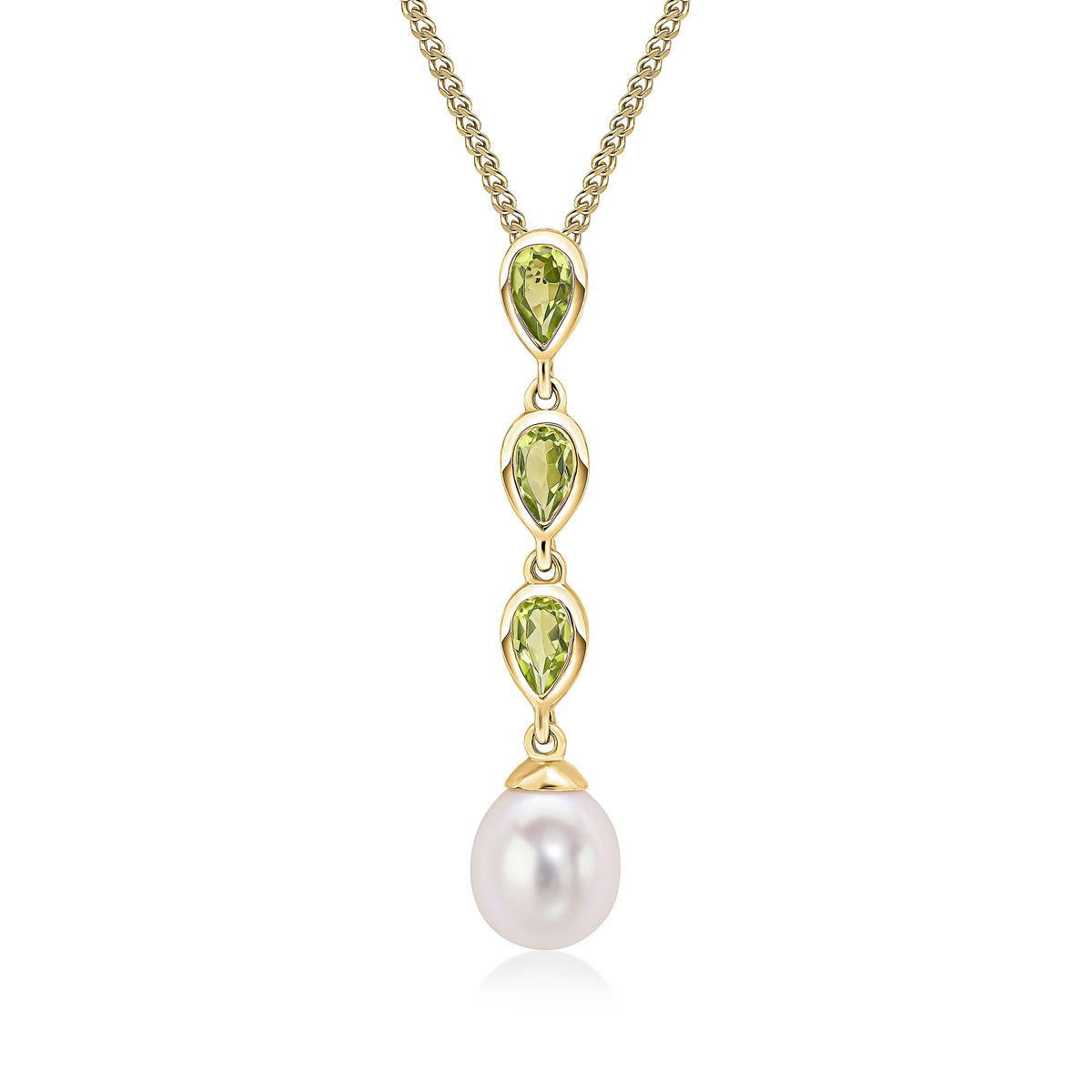 9CT YG PEARL & TRIPLE PEARSHAPE PERIDOT DROP PENDANT