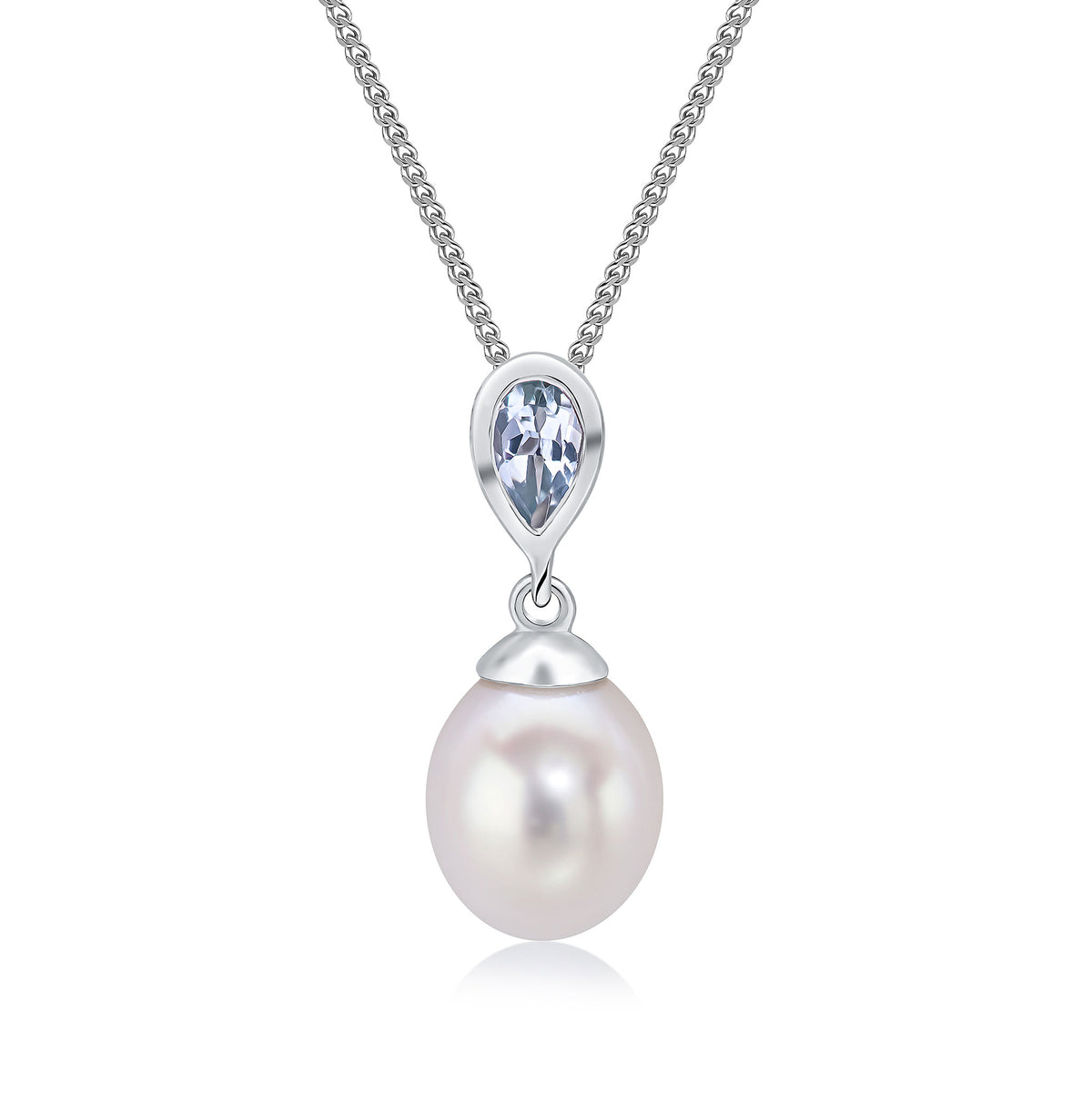 9CT WG PEARL & SINGLE PEARSHAPE AQUA DROP PENDANT