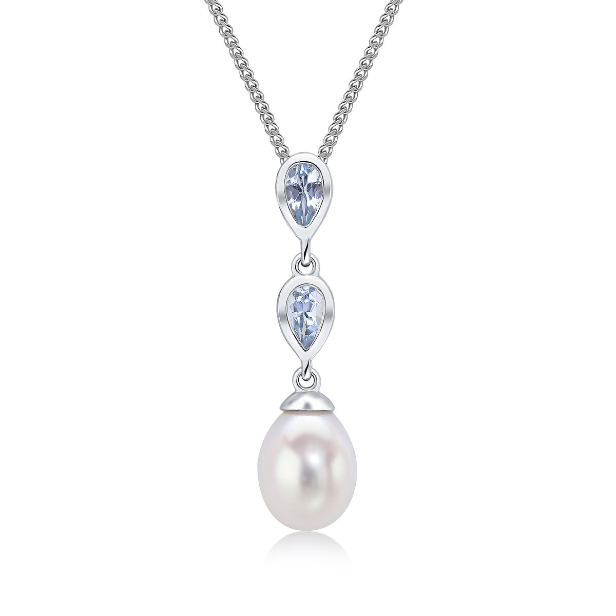 9CT WG PEARL & DOUBLE PEARSHAPE AQUA PENDANT