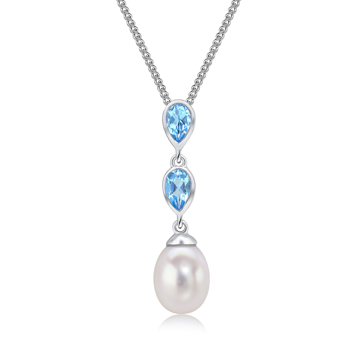 9CT WG PEARL & DOUBLE PEARSHAPE SWISS BLUE TOPAZ PENDANT