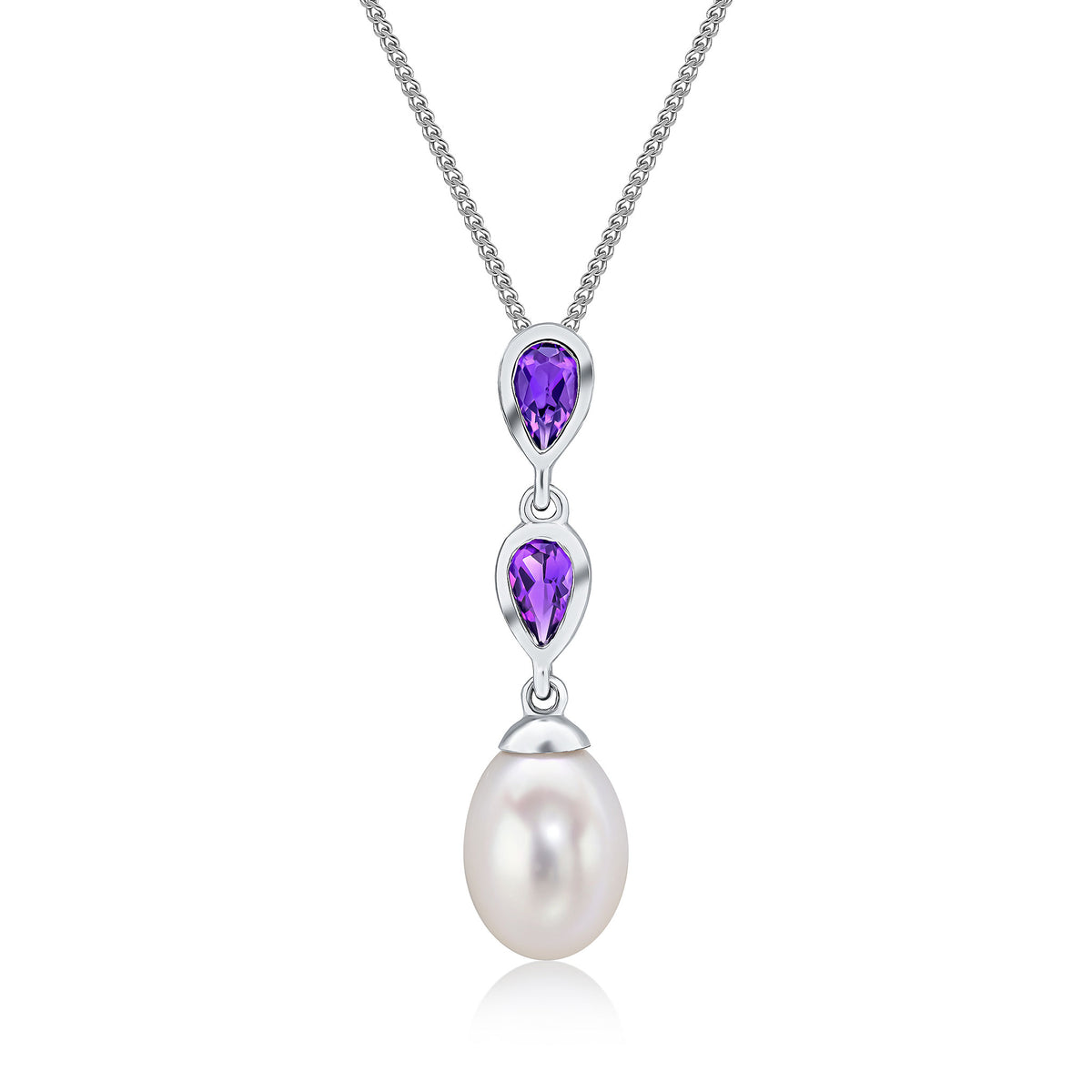 9CT WG PEARL & DOUBLE PEARSHAPE AMETHYST PENDANT