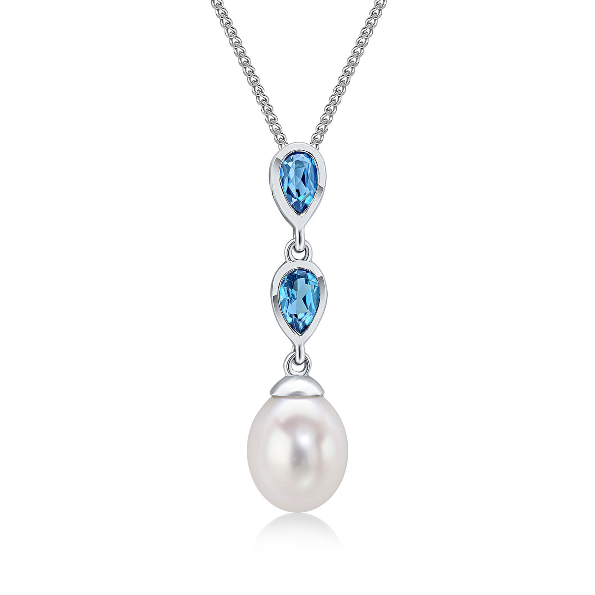 9CT WG PEARL & DOUBLE PEARSHAPE LONDON BLUE TOPAZ PENDANT