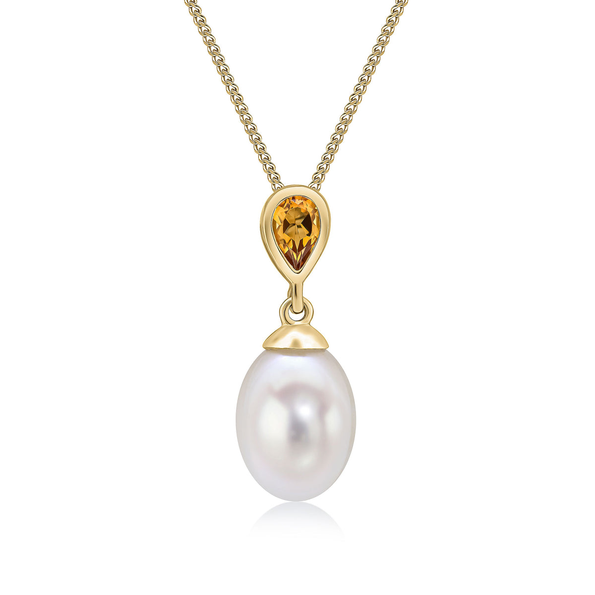 9CT YG PEARL & SINGLE PEARSHAPE CITRINE DROP PENDANT