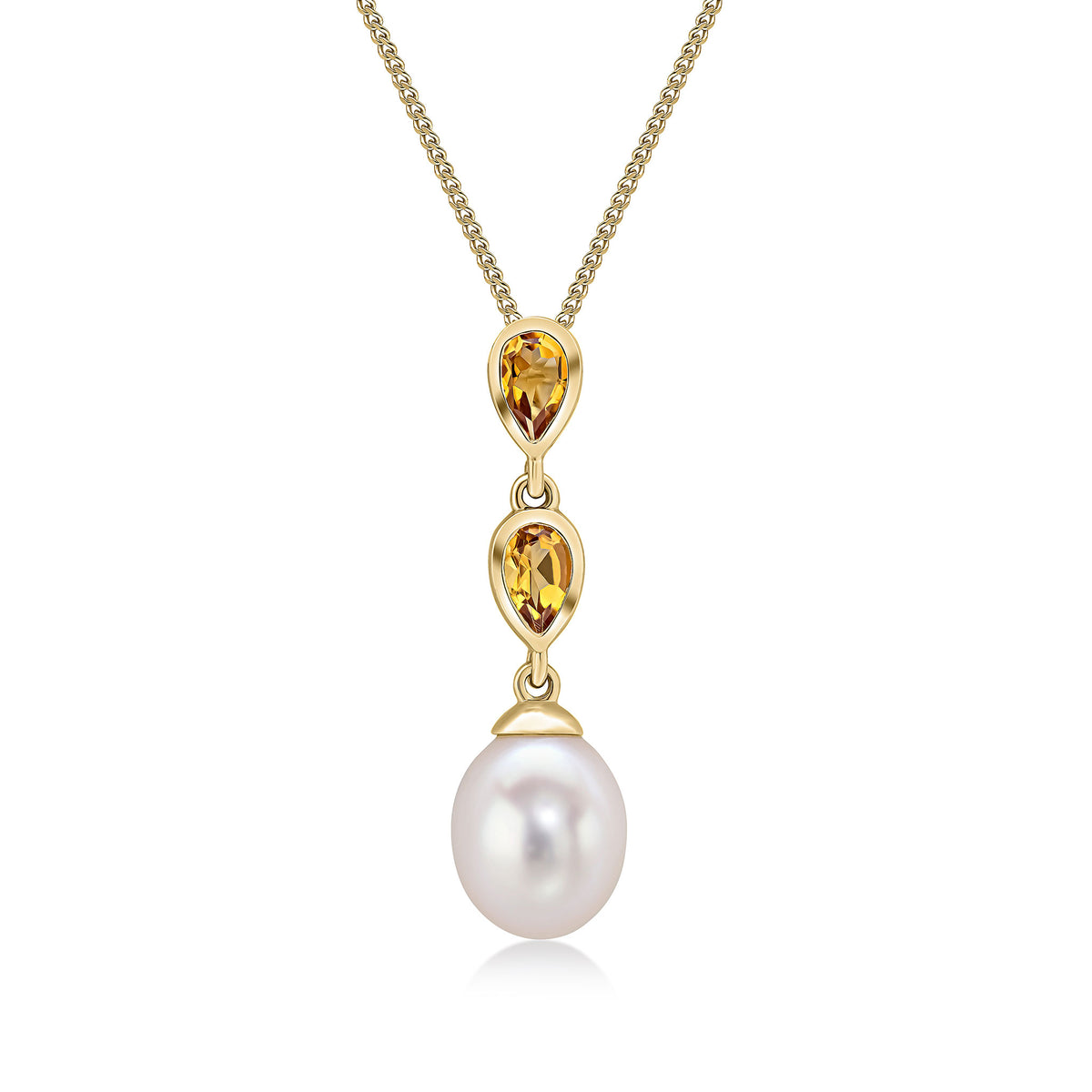 9CT YG PEARL & DOUBLE PEARSHAPE CITRINE PENDANT