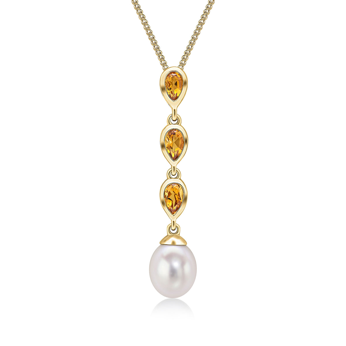 9CT YG PEARL & TRIPLE PEARSHAPE CITRINE DROP PENDANT