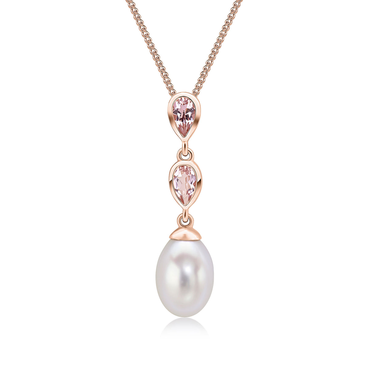 9CT RG PEARL & DOUBLE PEARSHAPE MORGANITE PENDANT