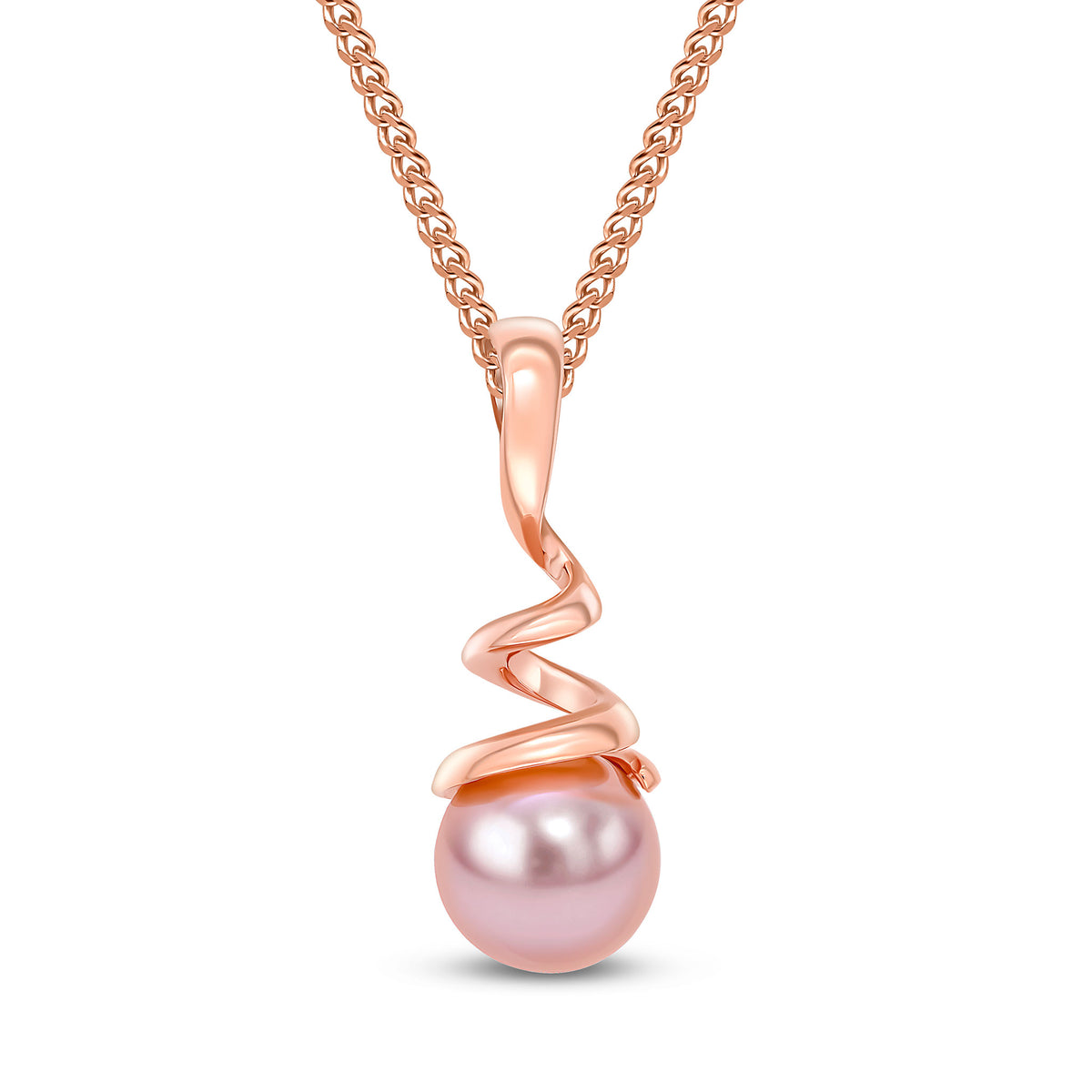 9CT ROSE GOLD PINK ROUND FRESHWATER CULTURED PEARL & SPIRAL PENDANT
