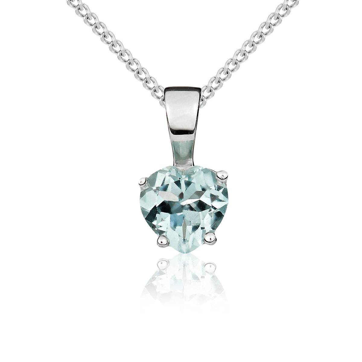 9CT WG 6MM HEARTSHAPE AQUA CLAW SET PENDANT