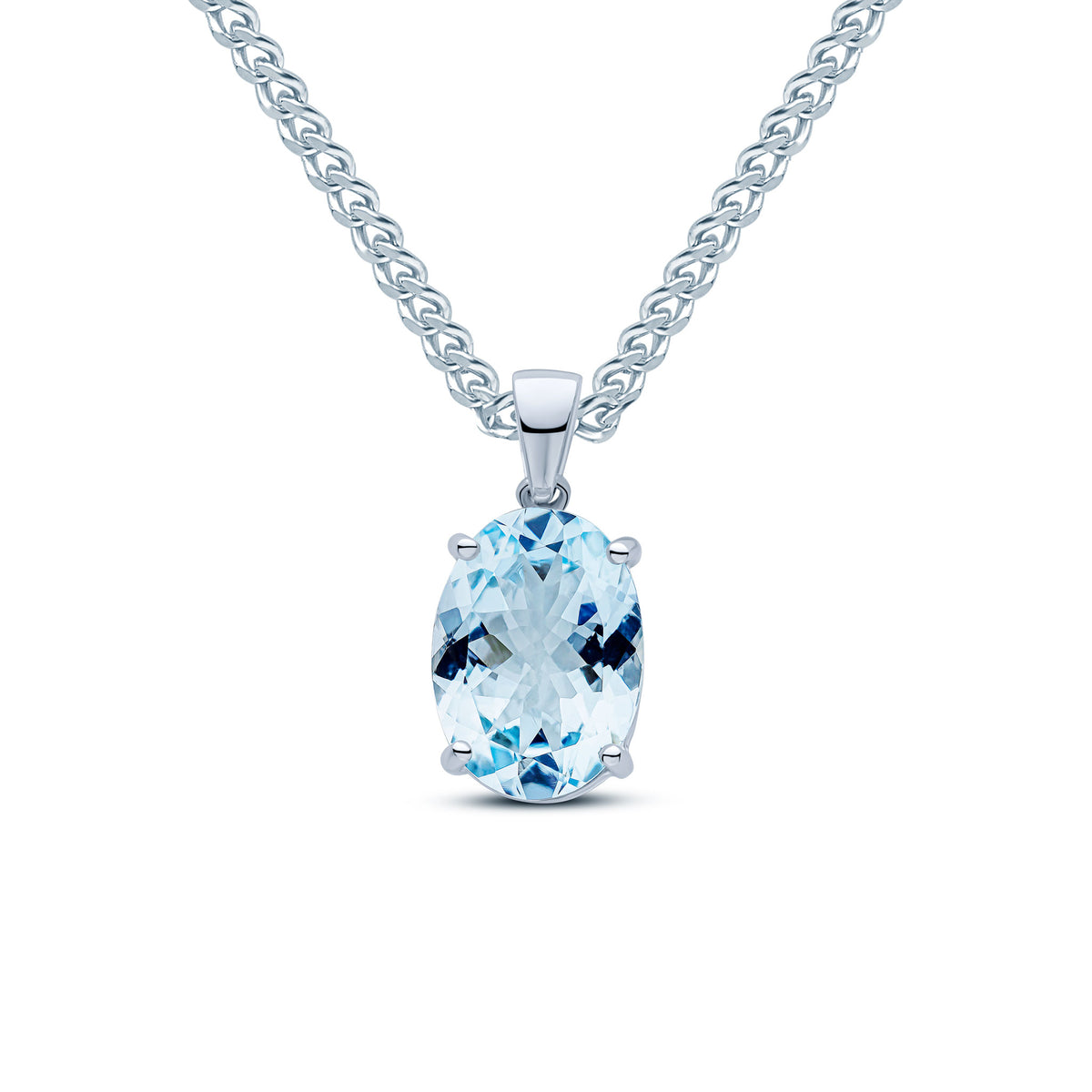 9CT WG 14X10 OVAL AQUA CLAW SET PENDANT
