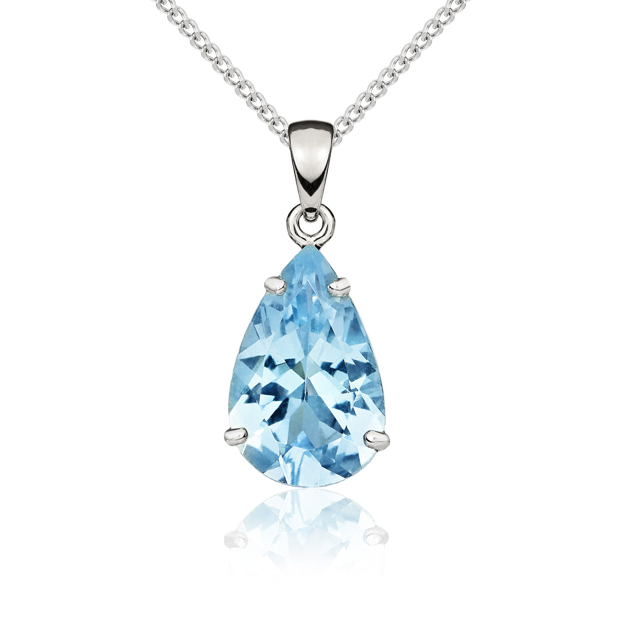 9CT YG 14X9 PEARSHAPE AQUA CLAW SET PENDANT