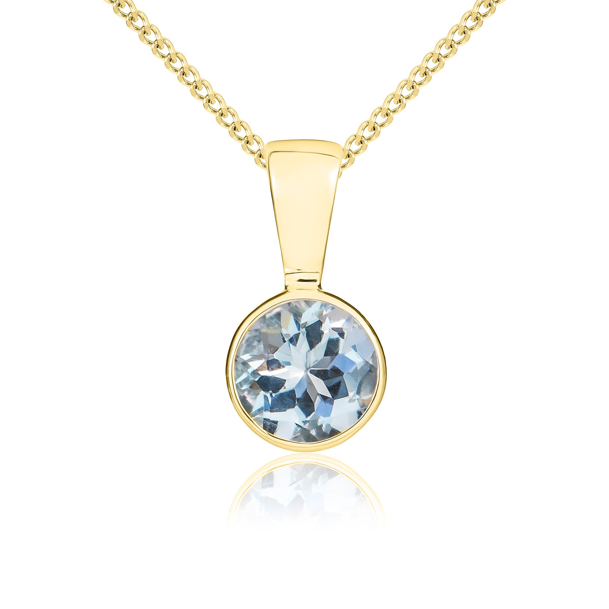 9CT YG 5MM ROUND AQUA RUBOVER PENDANT