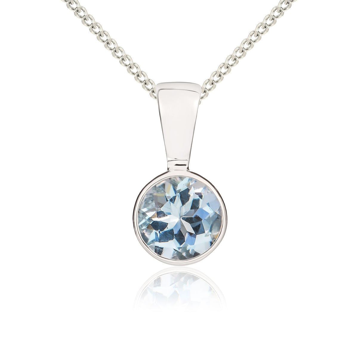 9CT WG 5MM ROUND AQUA RUBOVER PENDANT