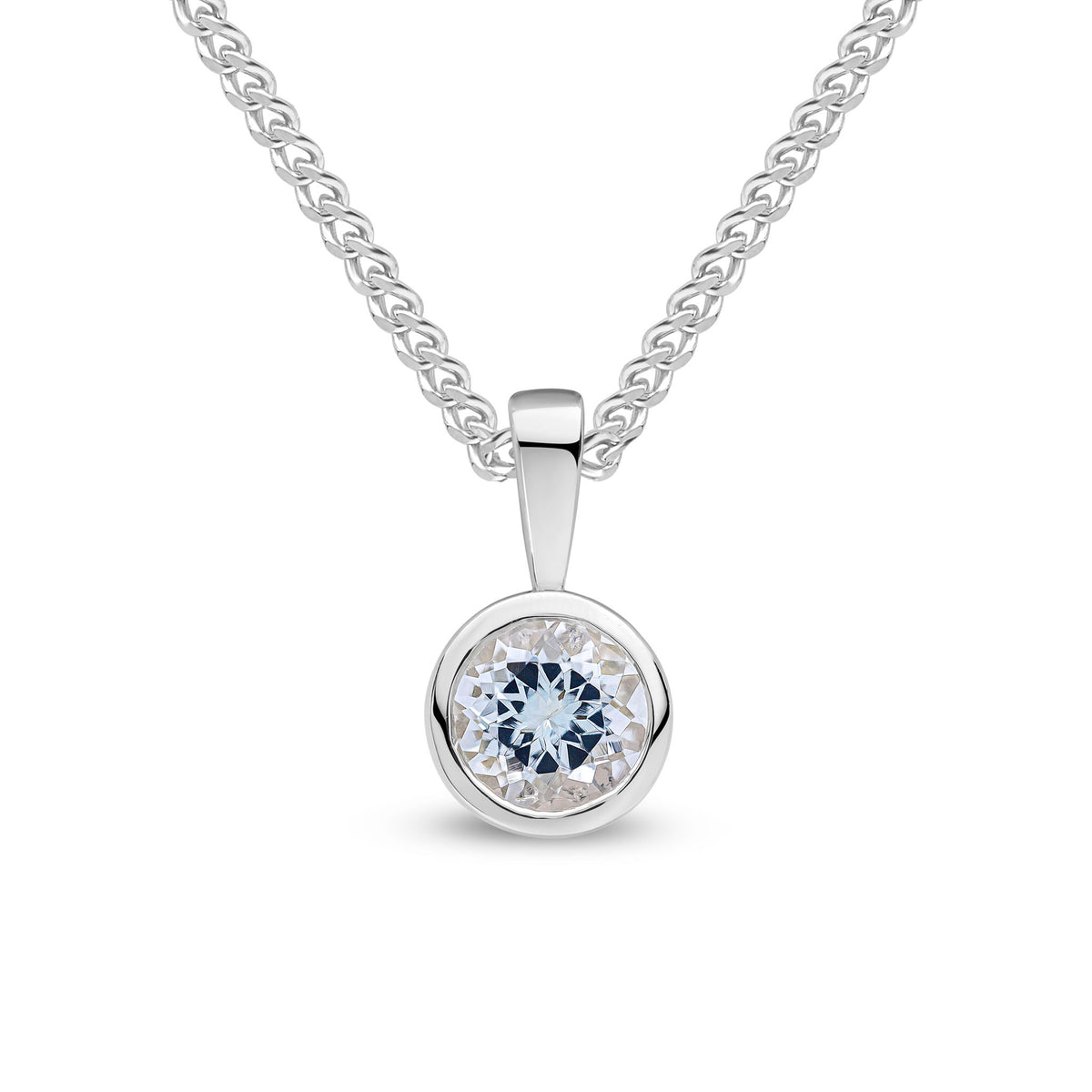 9CT WG 6MM ROUND AQUA RUBOVER PENDANT