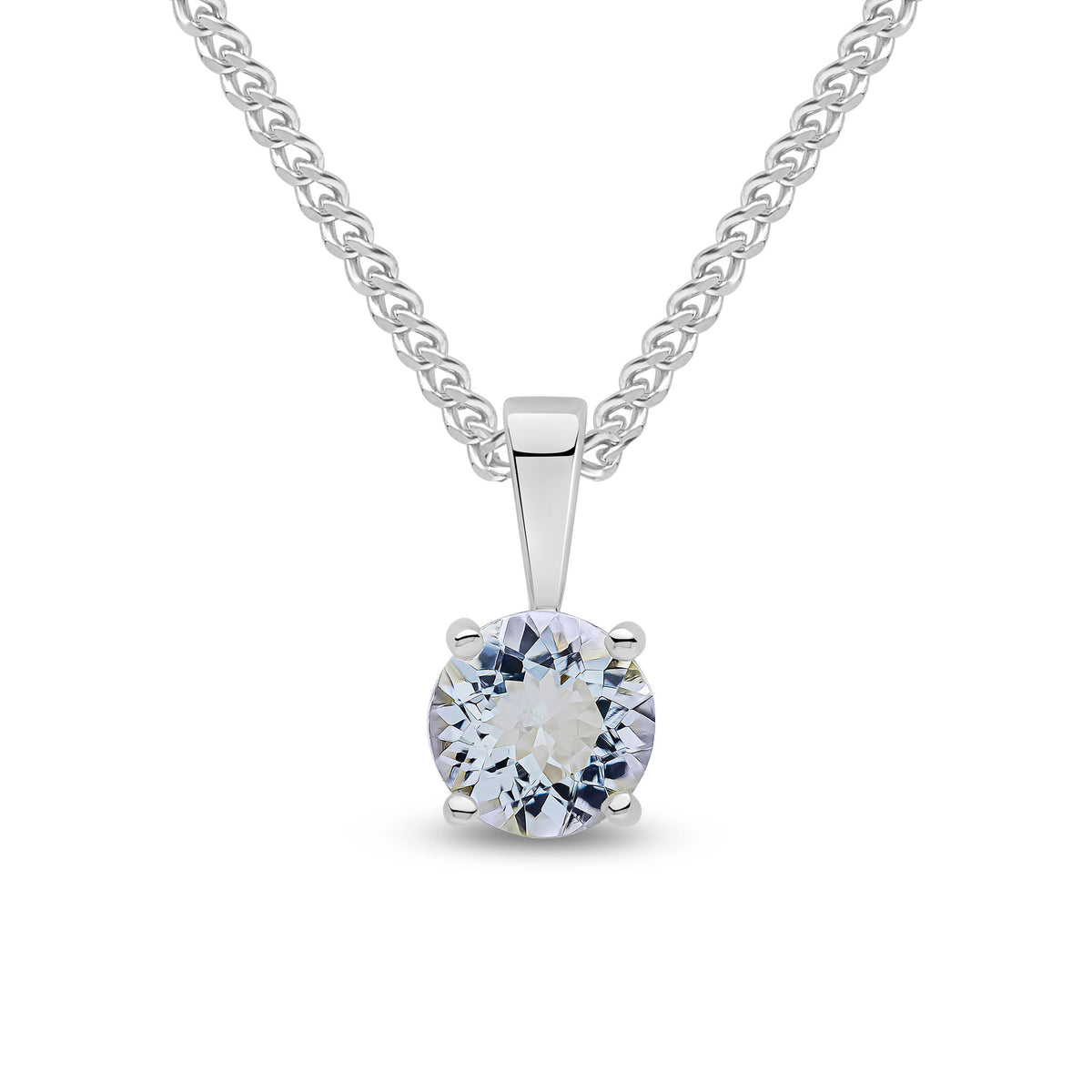 9CT WG 6MM ROUND AQUA 4 CLAW PENDANT