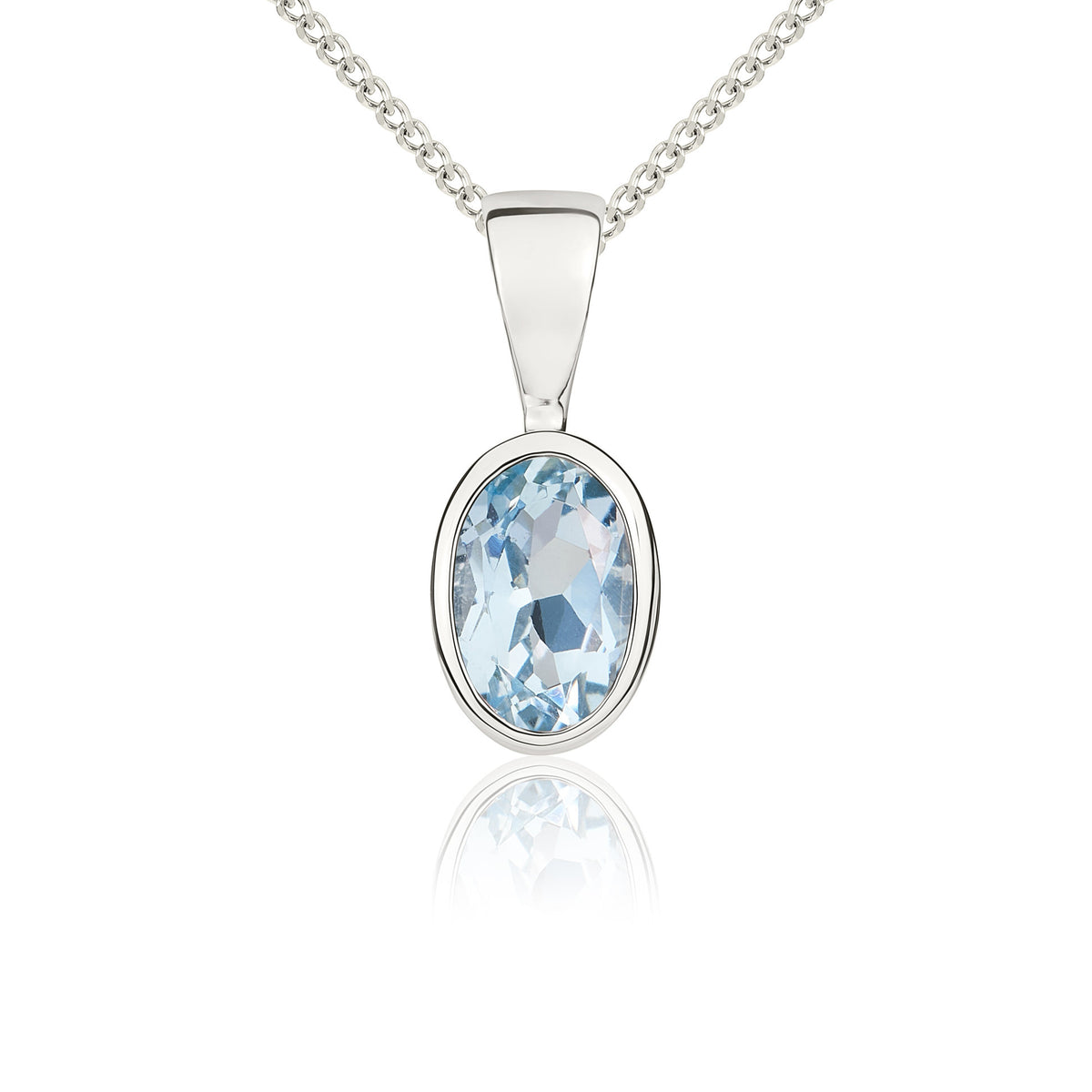 9CT WG 6X4MM OVAL AQUA RUBOVER PENDANT