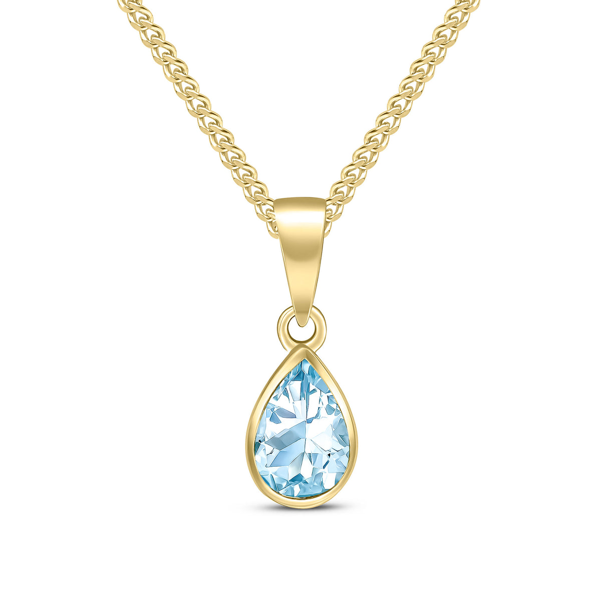 9CT YG 7X5 PEARSHAPE AQUA RUBOVER PENDANT