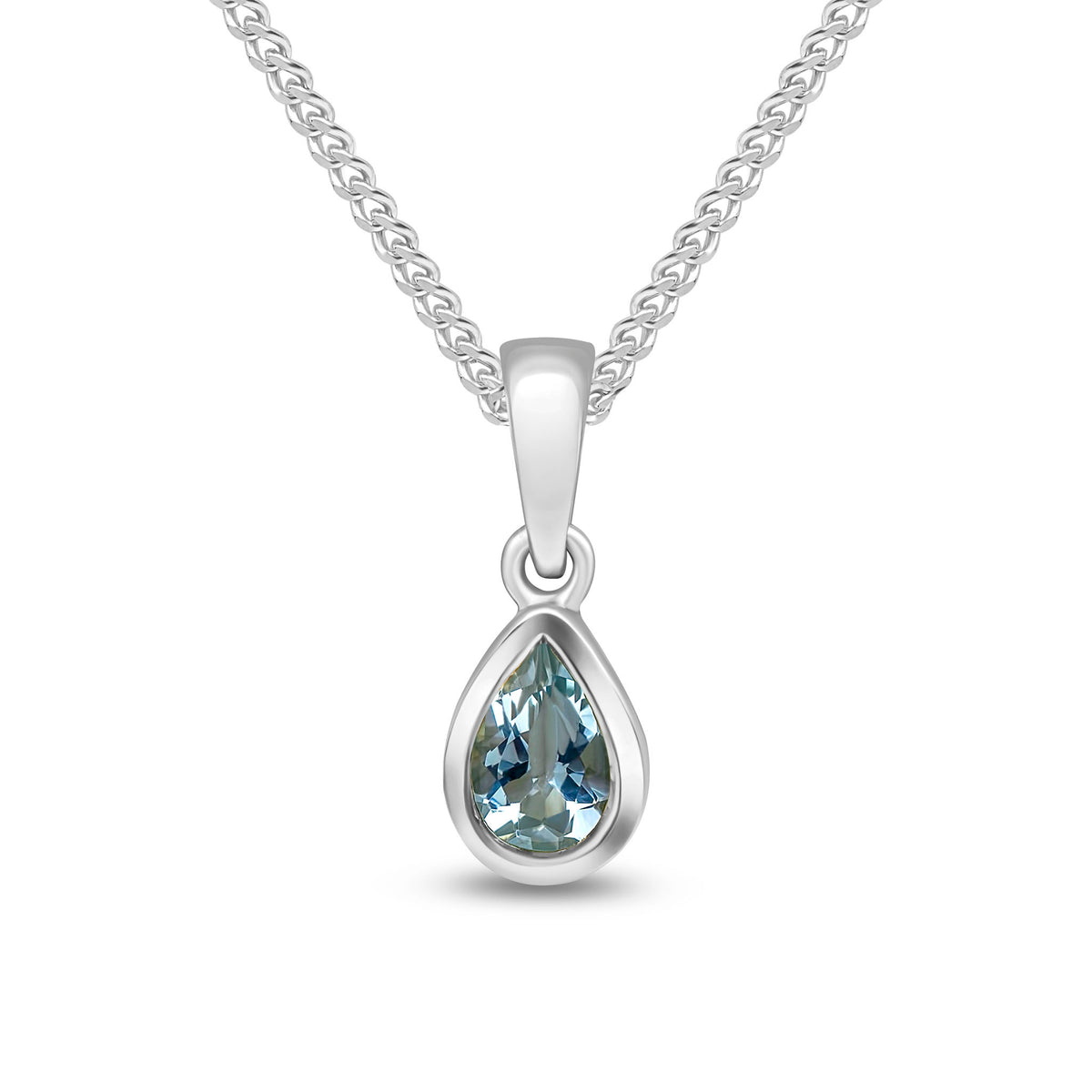 9CT WG 6X4 PEARSHAPE AQUA RUBOVER SINGLE STONE PENDANT