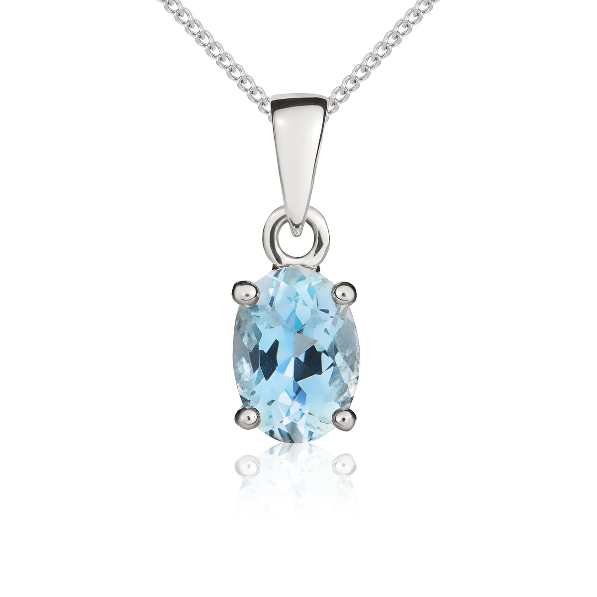 9CT WG 7X5MM OVAL AQUA CLAW SET PENDANT