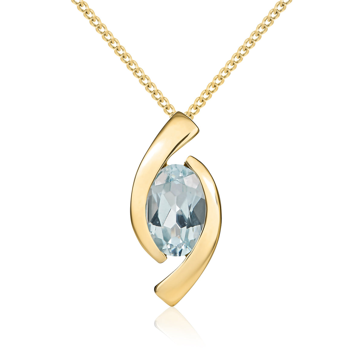9CT YG 6X4 OVAL AQUA 'EYE' PENDANT