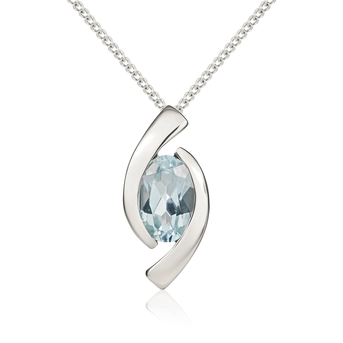 9CT WG 6X4 OVAL AQUA 'EYE' PENDANT