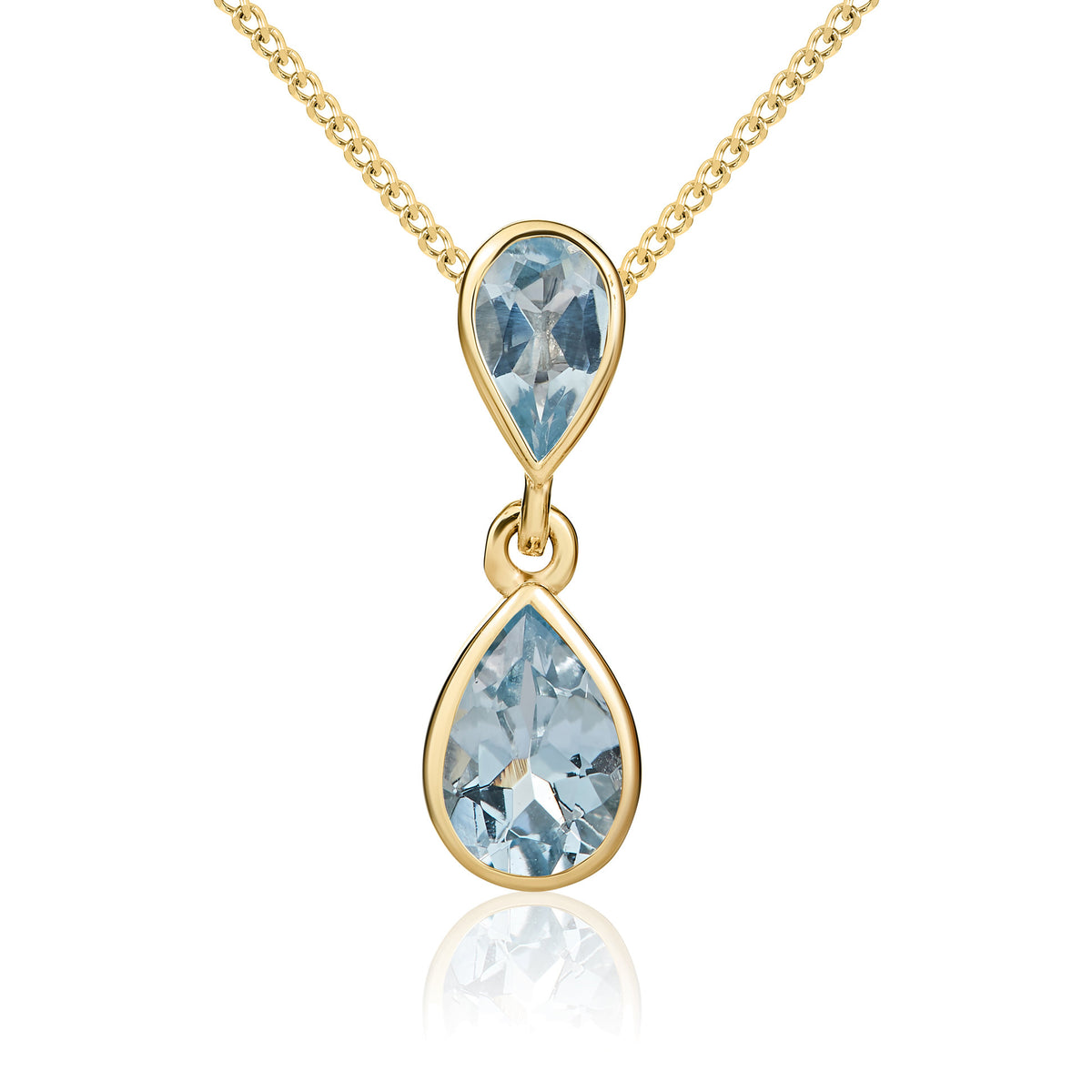 9CT YG PEARSHAPE AQUA RUBOVER 2ST DROP PENDANT