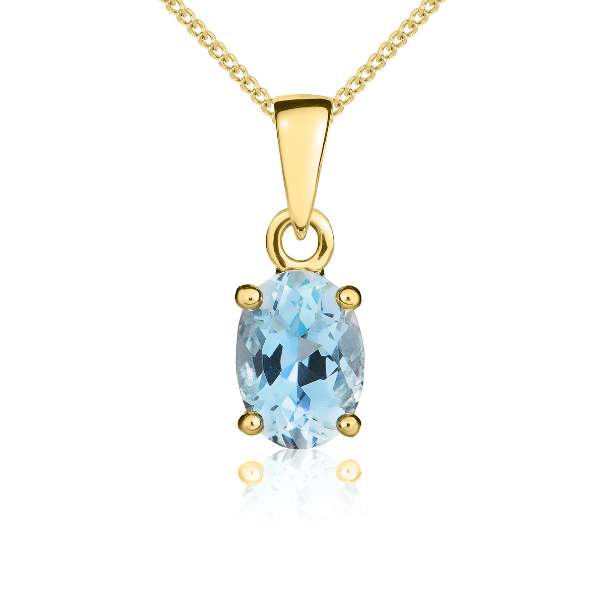9CT YG 7X5MM OVAL AQUA CLAW SET PENDANT