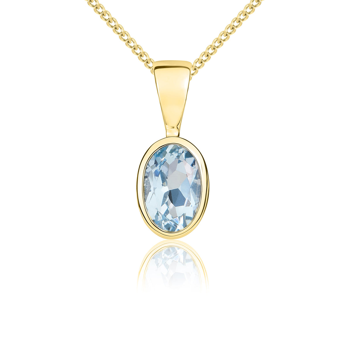 9CT YG 6X4 OVAL AQUA RUBOVER PENDANT