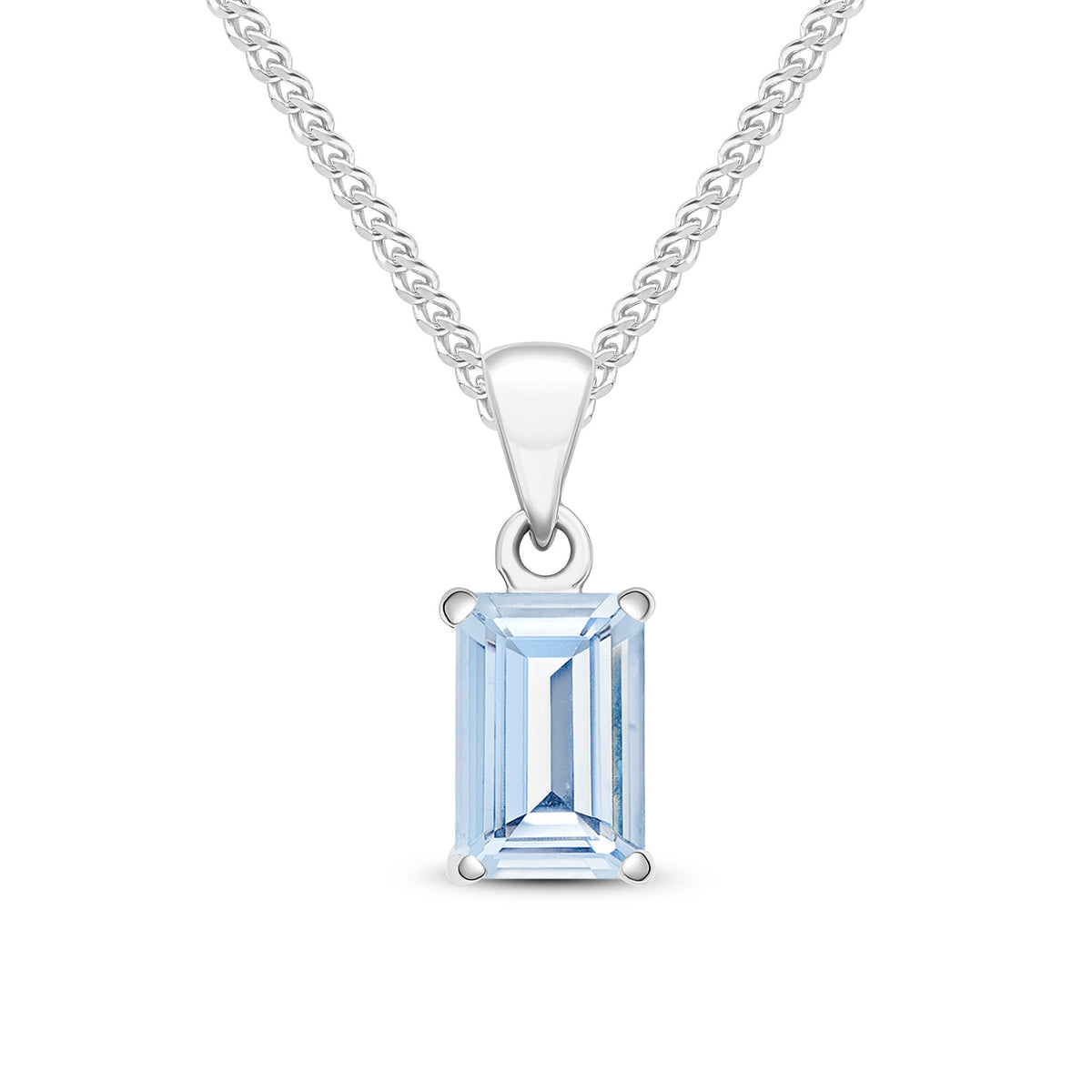 9CT WG 7X5MM OCTAGON AQUA CLAW SET PENDANT