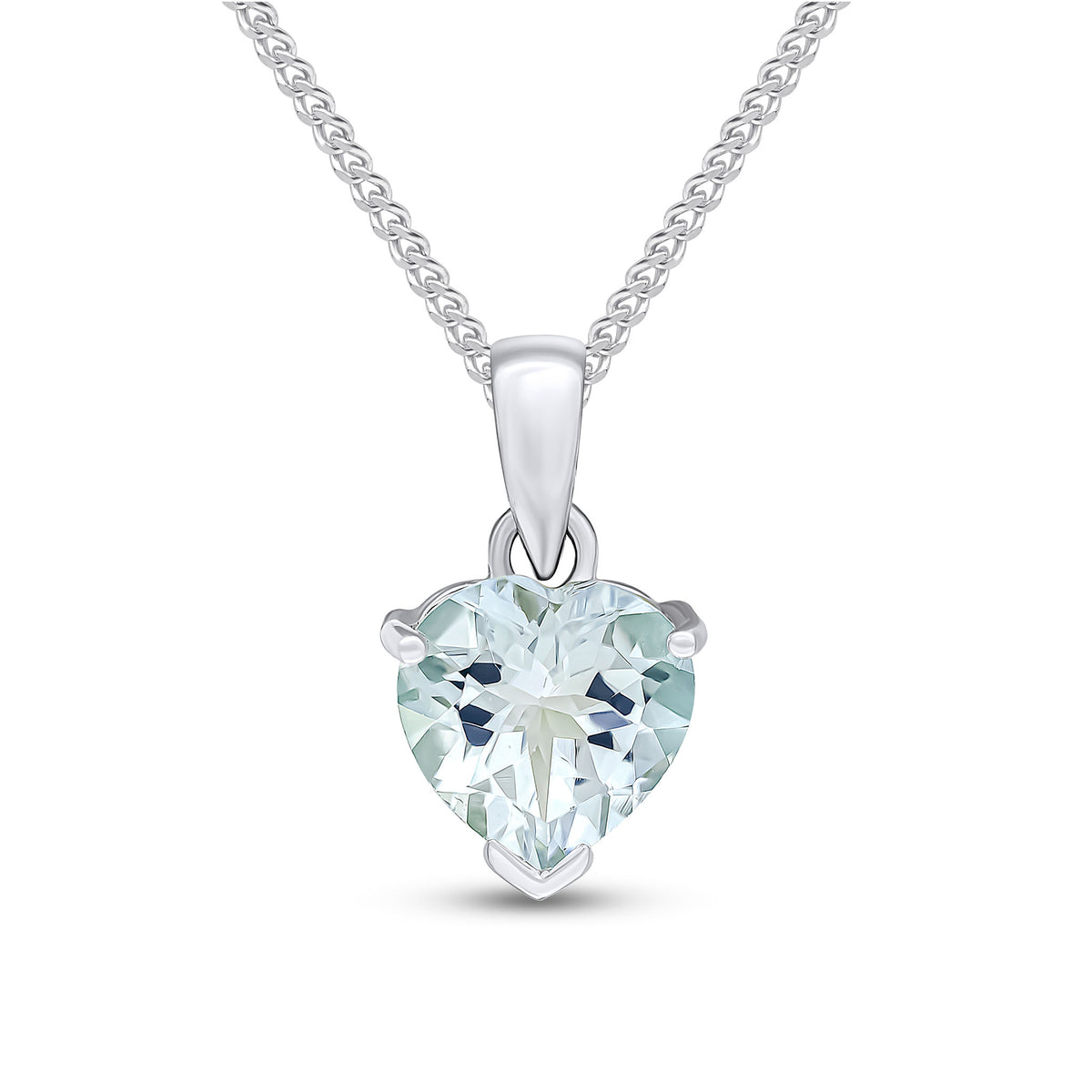 9CT WHITE GOLD 8MM HEART AQUAMARINE PENDANT