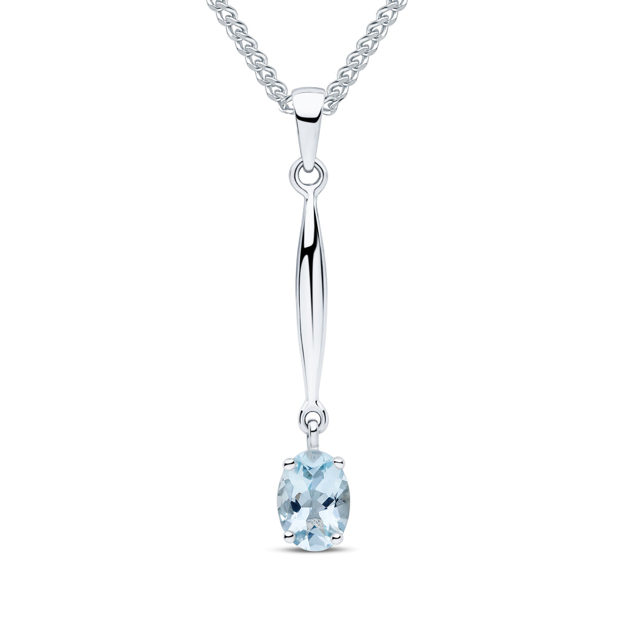 9CT WG 7X5 OVAL CLAW AQUA AND BAR PENDANT