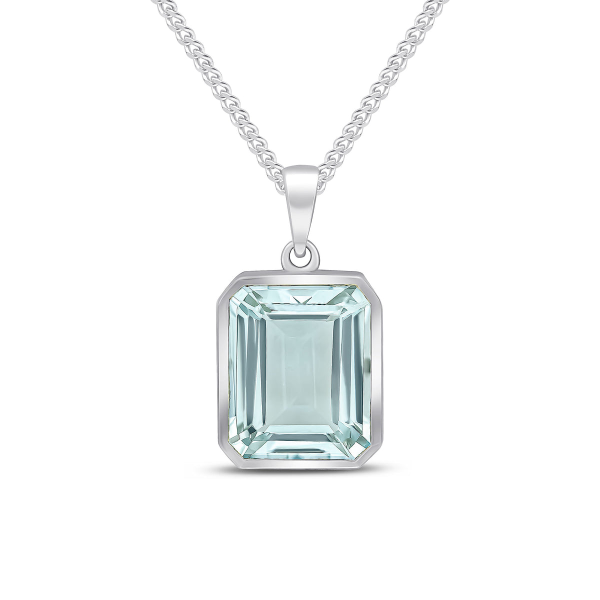 9CT WG 12X10 OCTAGON AQUA RUBOVER PENDANT