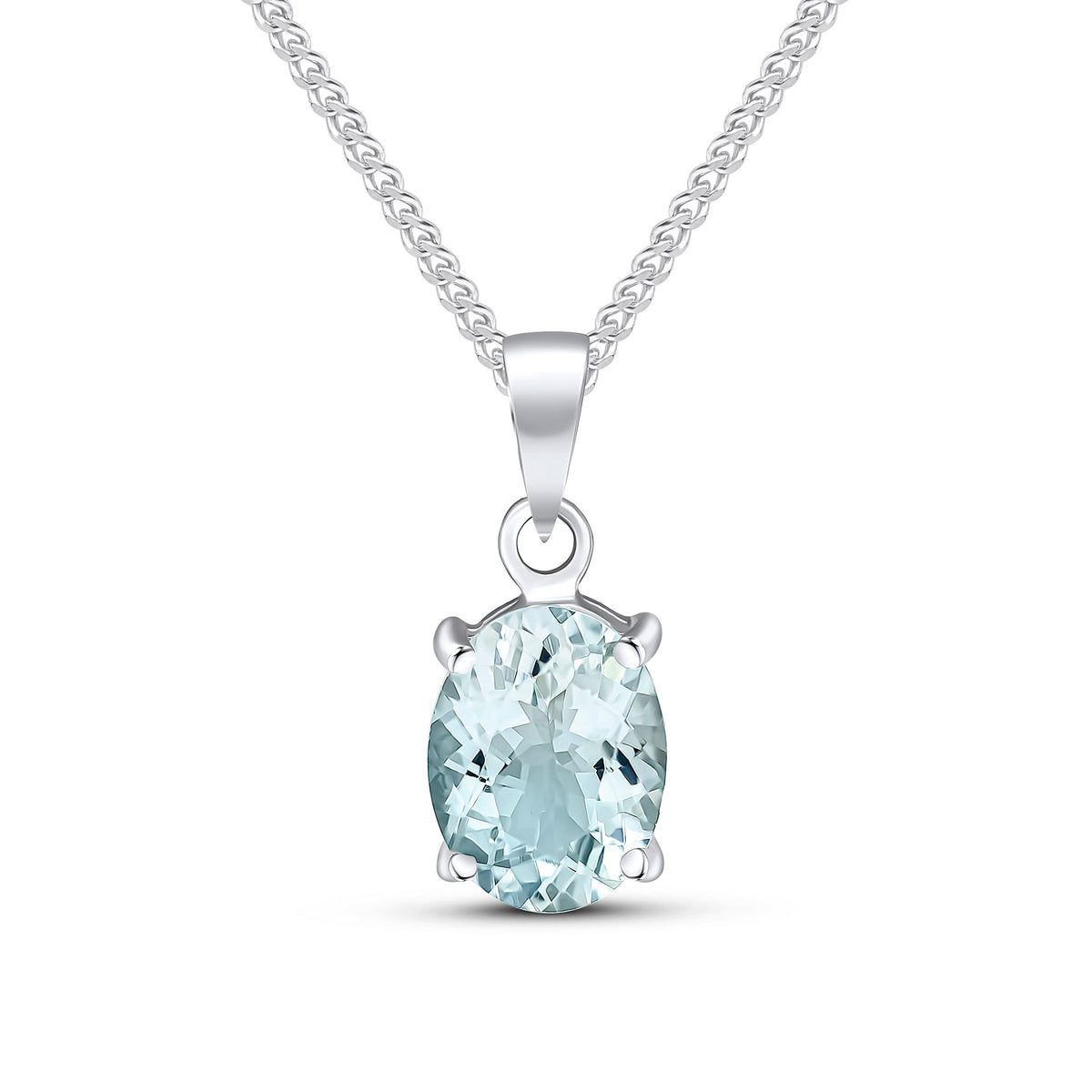 9CT WG 9X7 OVAL AQUA CLAW SET PENDANT