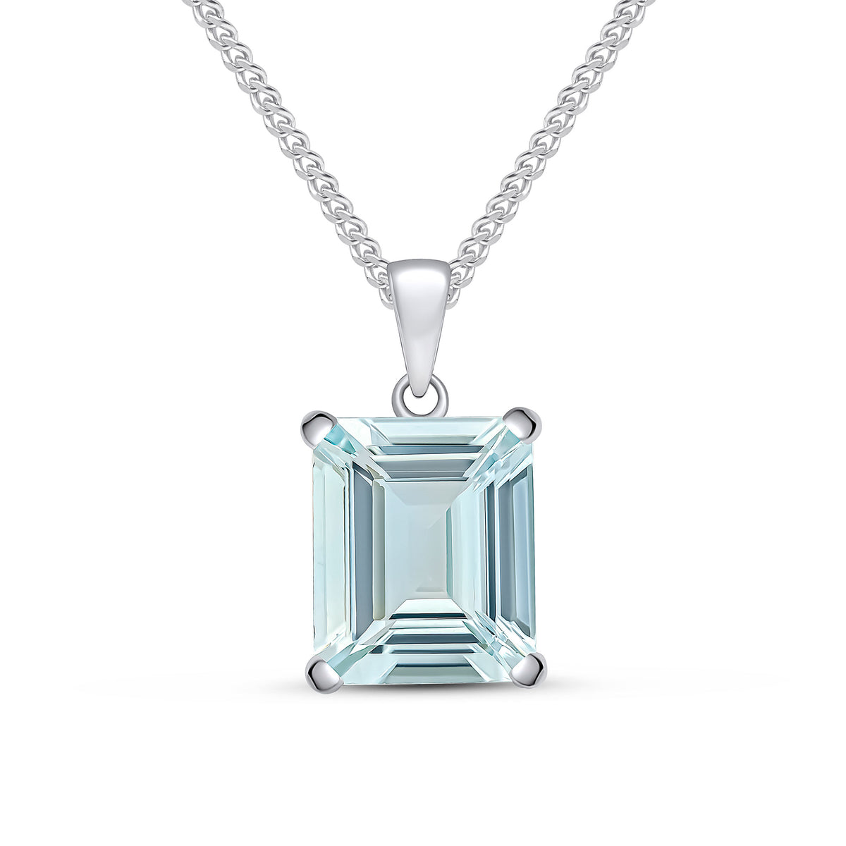 9CT WG 12X10 OCTAGON AQUA CLAW SET PENDANT