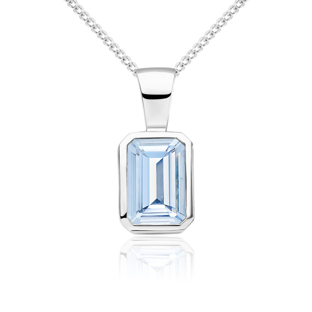 9CT WG 7X5MM OCTAGON AQUA RUBOVER SINGLE STONE PENDANT