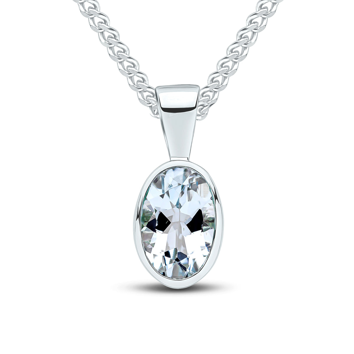9CT WG 7X5 OVAL AQUA RUBOVER PENDANT
