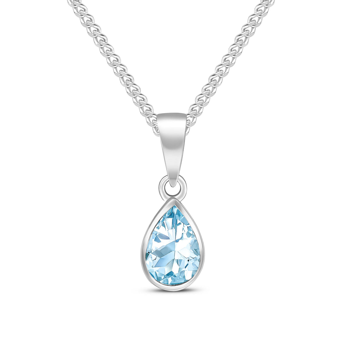 9CT WG 7X5 PEARSHAPE AQUA RUBOVER PENDANT