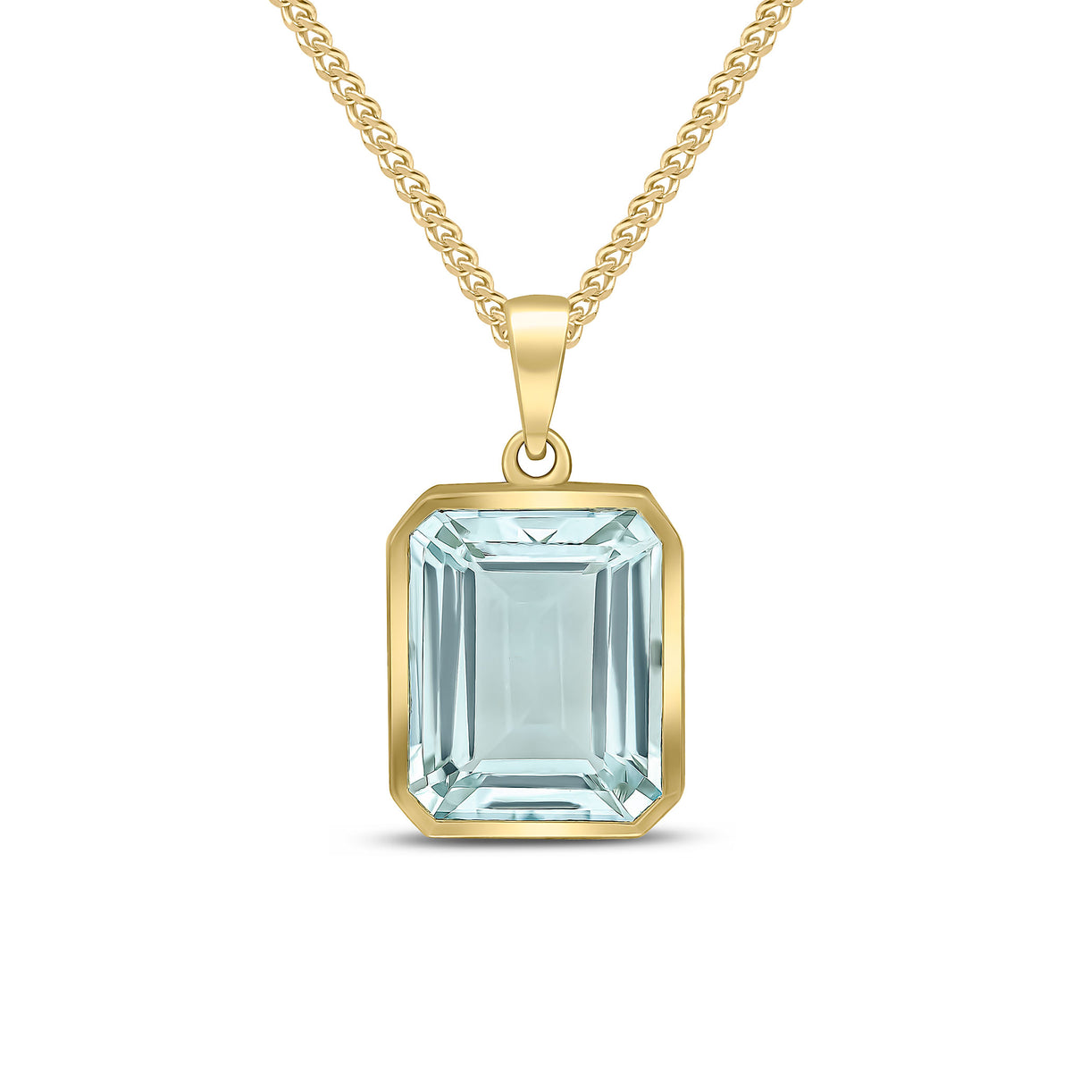 9CT YG 12X10 OCTAGON AQUA RUBOVER PENDANT