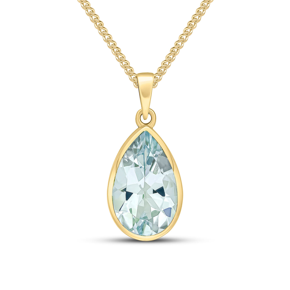 9CT YG 14X9 PEARSHAPE AQUA RUBOVER PENDANT