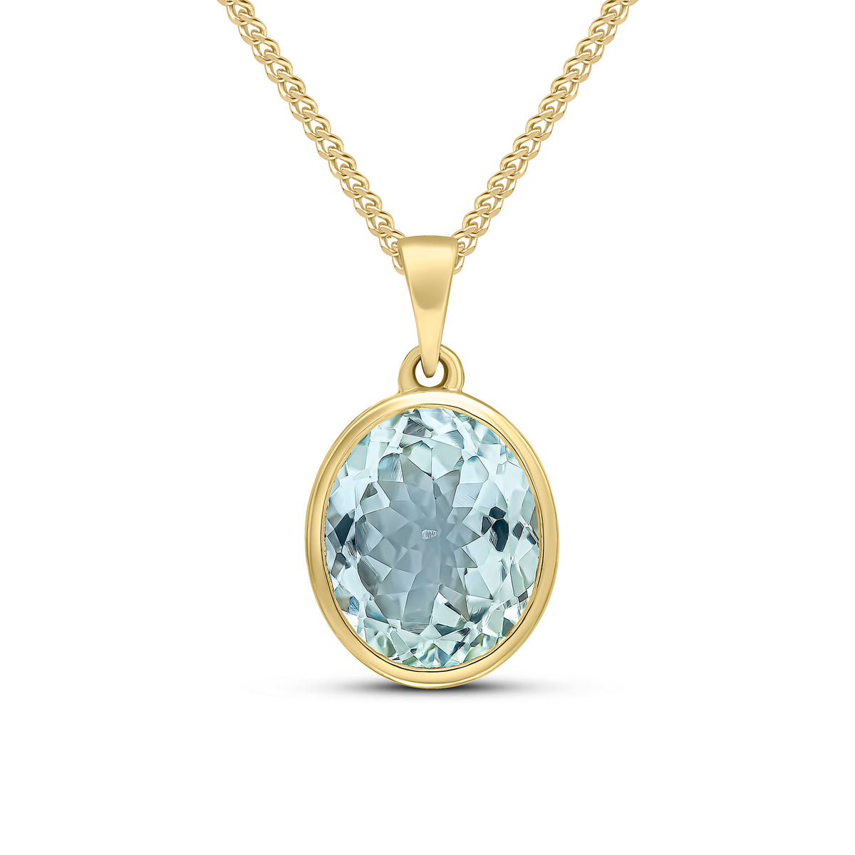 9CT YG 12X10 OVAL AQUA RUBOVER PENDANT