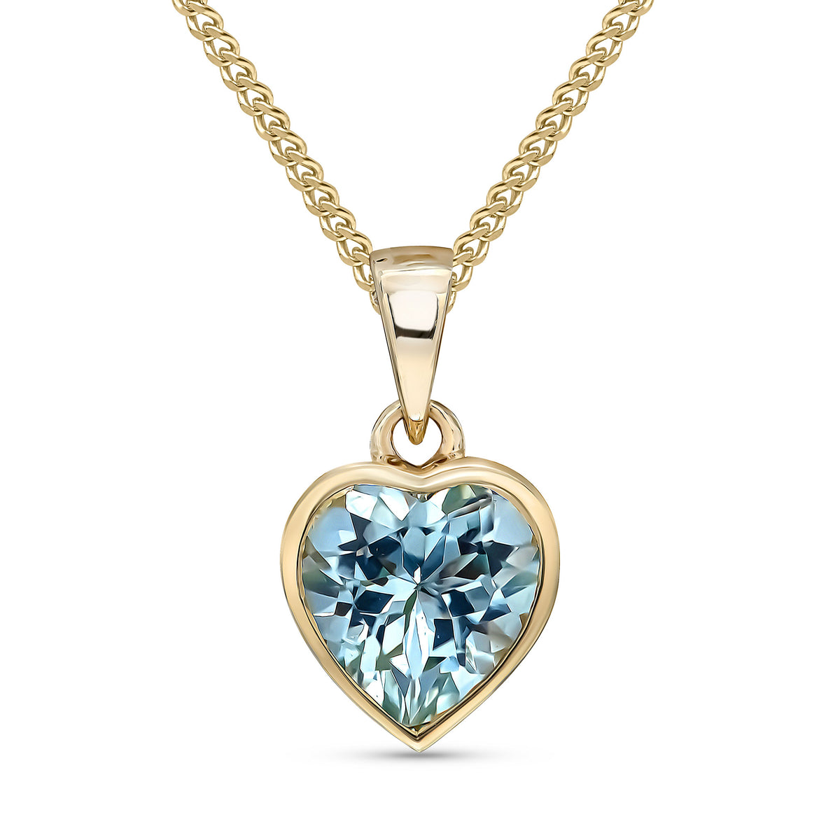 9CT YG 8MM HEART AQUA RUBOVER SINGLE STONE PENDANT