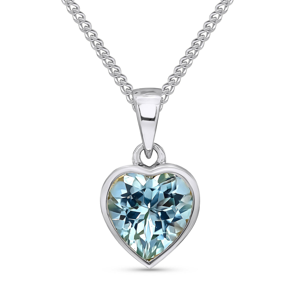 9CT WG 8MM HEART AQUA RUBOVER SINGLE STONE PENDANT