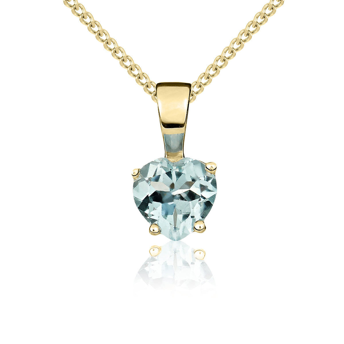 9CT YG 6MM HEARTSHAPE AQUA CLAW SET PENDANT