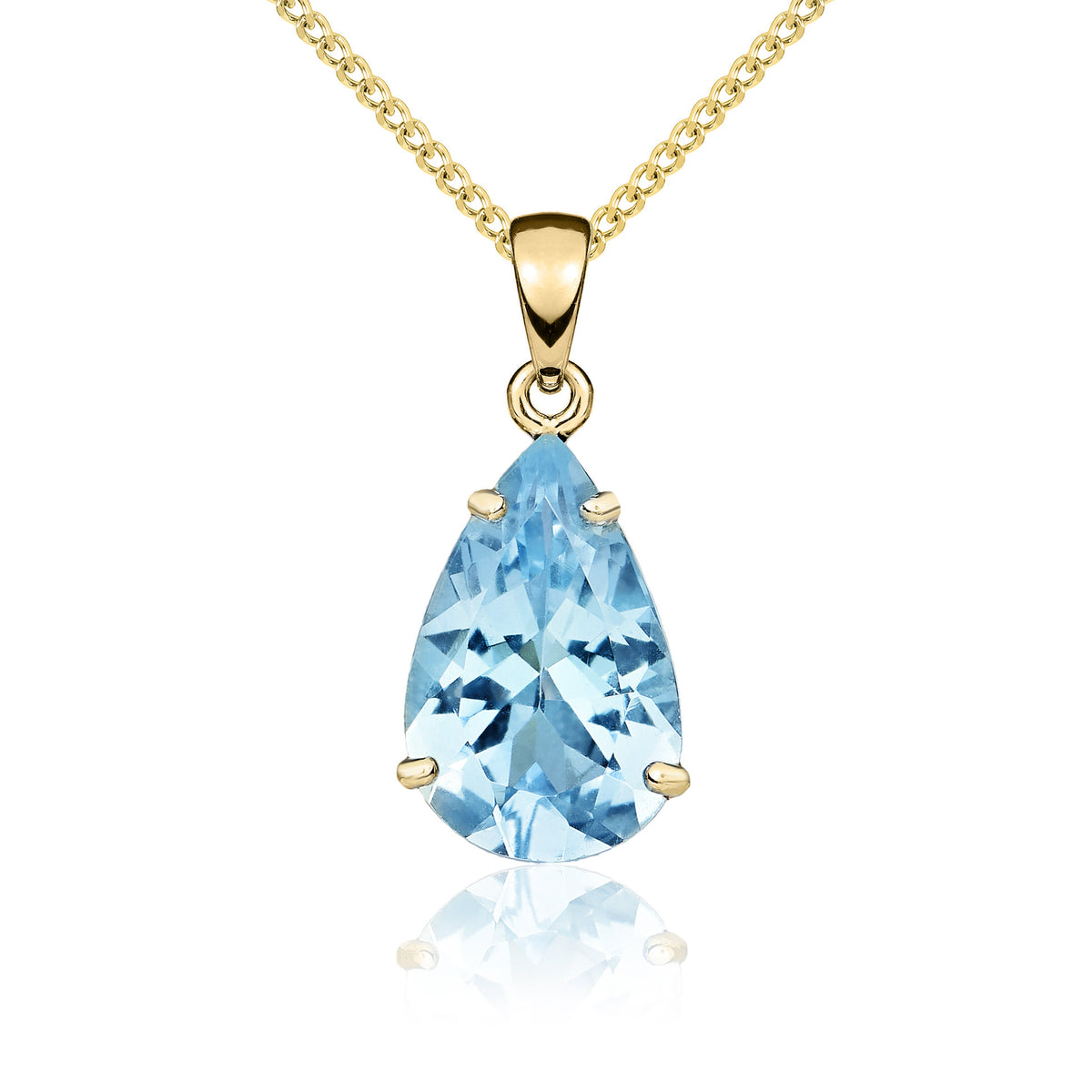 9CT YG 14X9 PEARSHAPE AQUA CLAW SET PENDANT