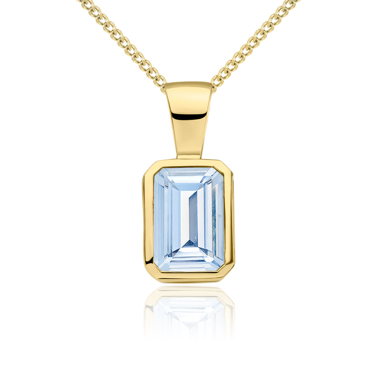 9CT YELLOW GOLD 7X5MM OCTAGON AQUA RUBOVER SINGLE STONE PENDANT