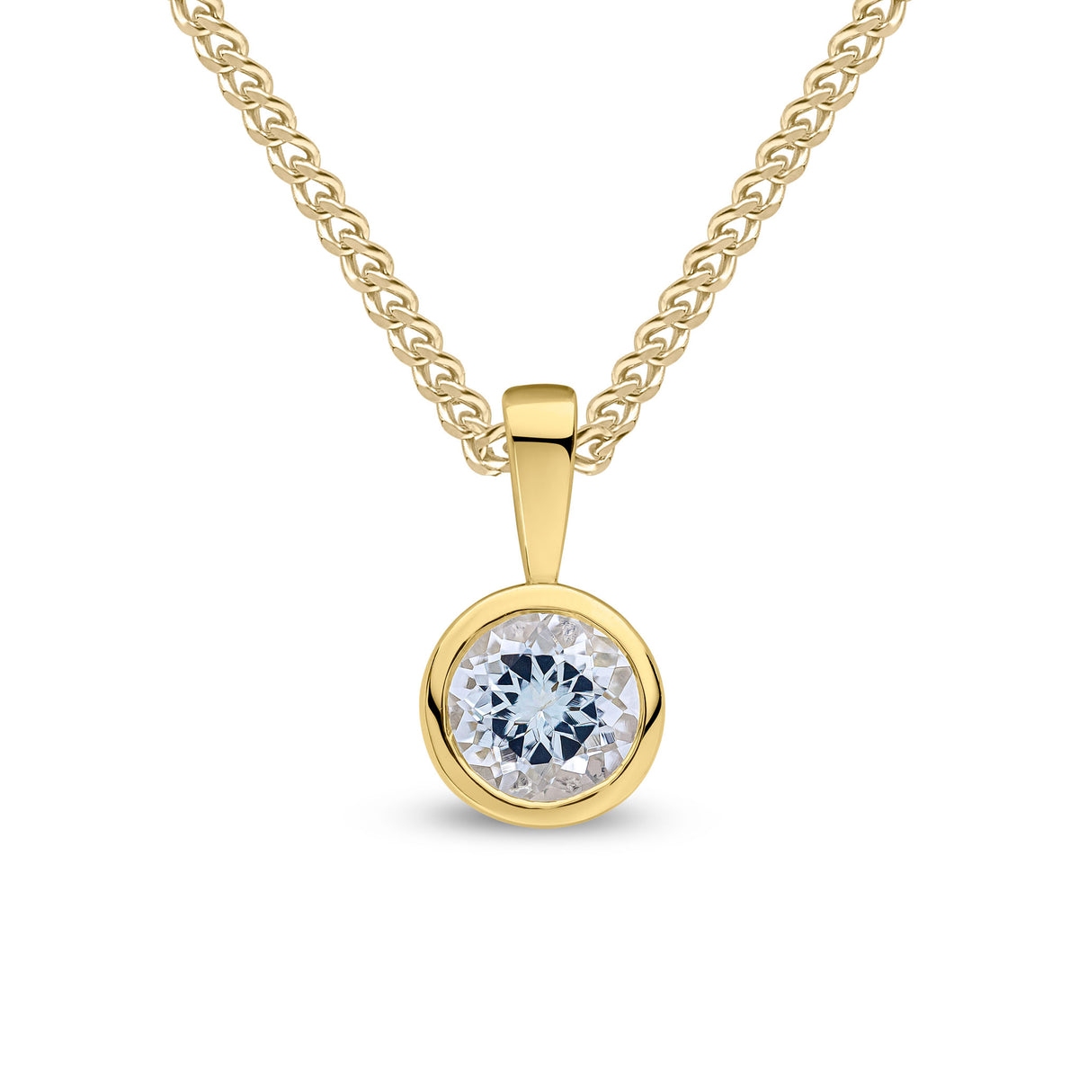 9CT YG 6MM ROUND AQUA RUBOVER PENDANT